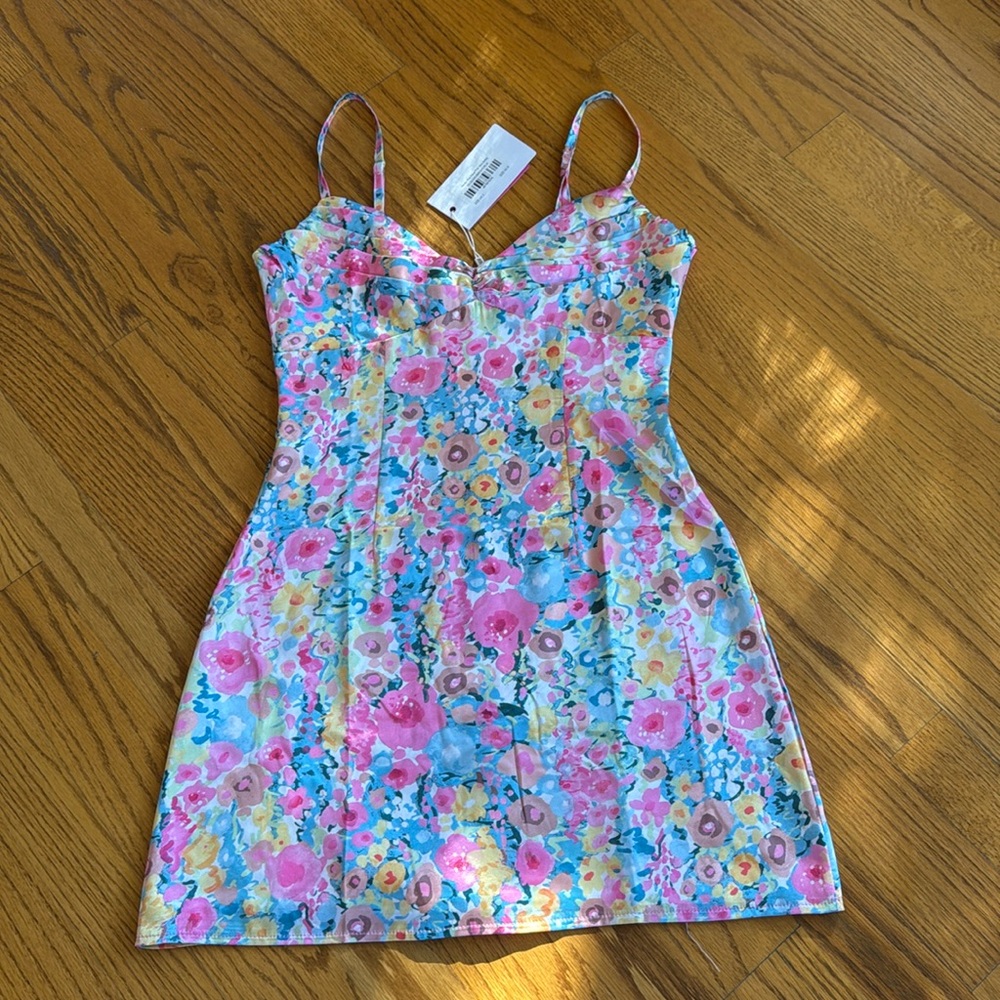 beginning boutique honey pink floral print mini dress size 2